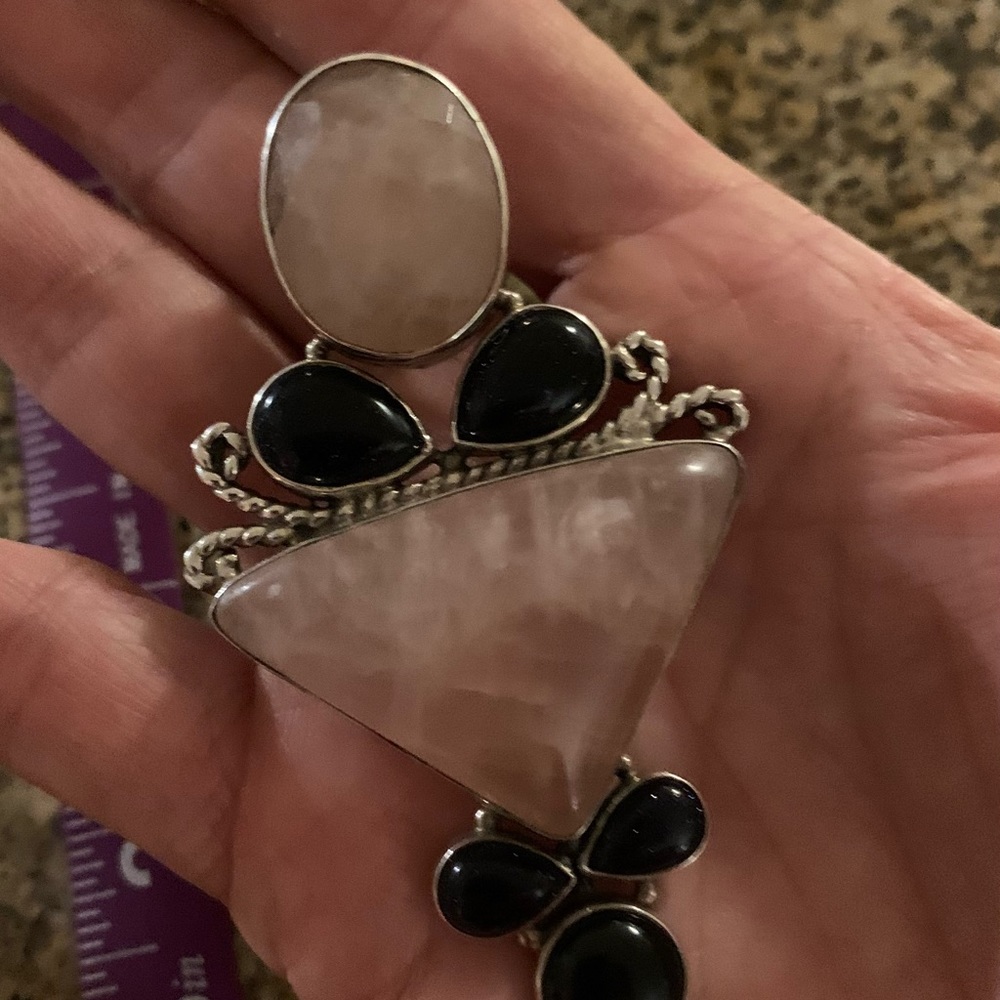 Huge Rose Quartz Black Onyx Pendant 36 grams